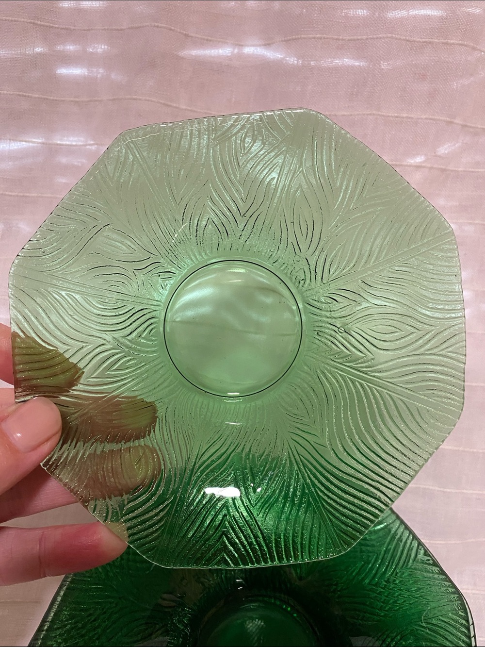 Pressed glass Green Decorative Plate - Elegant Home Accent